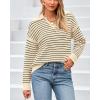 imageBTFBM Womens Striped Long Sleeve Sweater V Neck Lapel Collar 2024 Fall Winter Fashion Ribbed Knit Loose Pullover TopsStriped Apricot
