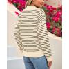 imageBTFBM Womens Striped Long Sleeve Sweater V Neck Lapel Collar 2024 Fall Winter Fashion Ribbed Knit Loose Pullover TopsStriped Apricot