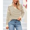 imageBTFBM Womens Striped Long Sleeve Sweater V Neck Lapel Collar 2024 Fall Winter Fashion Ribbed Knit Loose Pullover TopsStriped Apricot
