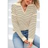imageBTFBM Womens Striped Long Sleeve Sweater V Neck Lapel Collar 2024 Fall Winter Fashion Ribbed Knit Loose Pullover TopsStriped Apricot