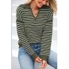 imageBTFBM Womens Striped Long Sleeve Sweater V Neck Lapel Collar 2024 Fall Winter Fashion Ribbed Knit Loose Pullover TopsStriped Army Green