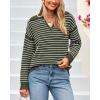 imageBTFBM Womens Striped Long Sleeve Sweater V Neck Lapel Collar 2024 Fall Winter Fashion Ribbed Knit Loose Pullover TopsStriped Army Green