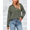 imageBTFBM Womens Striped Long Sleeve Sweater V Neck Lapel Collar 2024 Fall Winter Fashion Ribbed Knit Loose Pullover TopsStriped Army Green