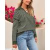 imageBTFBM Womens Striped Long Sleeve Sweater V Neck Lapel Collar 2024 Fall Winter Fashion Ribbed Knit Loose Pullover TopsStriped Army Green