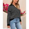 imageBTFBM Womens Striped Long Sleeve Sweater V Neck Lapel Collar 2024 Fall Winter Fashion Ribbed Knit Loose Pullover TopsStriped Black White