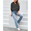 imageBTFBM Womens Striped Long Sleeve Sweater V Neck Lapel Collar 2024 Fall Winter Fashion Ribbed Knit Loose Pullover TopsStriped Black White