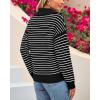imageBTFBM Womens Striped Long Sleeve Sweater V Neck Lapel Collar 2024 Fall Winter Fashion Ribbed Knit Loose Pullover TopsStriped Black White