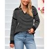 imageBTFBM Womens Striped Long Sleeve Sweater V Neck Lapel Collar 2024 Fall Winter Fashion Ribbed Knit Loose Pullover TopsStriped Black White