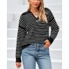 imageBTFBM Womens Striped Long Sleeve Sweater V Neck Lapel Collar 2024 Fall Winter Fashion Ribbed Knit Loose Pullover TopsStriped Black White