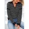 imageBTFBM Womens Striped Long Sleeve Sweater V Neck Lapel Collar 2024 Fall Winter Fashion Ribbed Knit Loose Pullover TopsStriped Black White