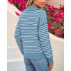 imageBTFBM Womens Striped Long Sleeve Sweater V Neck Lapel Collar 2024 Fall Winter Fashion Ribbed Knit Loose Pullover TopsStriped Blue White