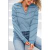 imageBTFBM Womens Striped Long Sleeve Sweater V Neck Lapel Collar 2024 Fall Winter Fashion Ribbed Knit Loose Pullover TopsStriped Blue White