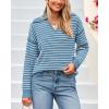 imageBTFBM Womens Striped Long Sleeve Sweater V Neck Lapel Collar 2024 Fall Winter Fashion Ribbed Knit Loose Pullover TopsStriped Blue White