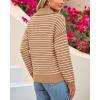 imageBTFBM Womens Striped Long Sleeve Sweater V Neck Lapel Collar 2024 Fall Winter Fashion Ribbed Knit Loose Pullover TopsStriped Khaki