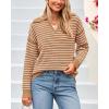 imageBTFBM Womens Striped Long Sleeve Sweater V Neck Lapel Collar 2024 Fall Winter Fashion Ribbed Knit Loose Pullover TopsStriped Khaki