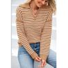 imageBTFBM Womens Striped Long Sleeve Sweater V Neck Lapel Collar 2024 Fall Winter Fashion Ribbed Knit Loose Pullover TopsStriped Khaki