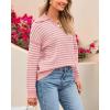 imageBTFBM Womens Striped Long Sleeve Sweater V Neck Lapel Collar 2024 Fall Winter Fashion Ribbed Knit Loose Pullover TopsStriped Pink