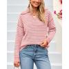 imageBTFBM Womens Striped Long Sleeve Sweater V Neck Lapel Collar 2024 Fall Winter Fashion Ribbed Knit Loose Pullover TopsStriped Pink