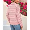 imageBTFBM Womens Striped Long Sleeve Sweater V Neck Lapel Collar 2024 Fall Winter Fashion Ribbed Knit Loose Pullover TopsStriped Pink