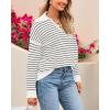 imageBTFBM Womens Striped Long Sleeve Sweater V Neck Lapel Collar 2024 Fall Winter Fashion Ribbed Knit Loose Pullover TopsStriped White Black