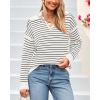 imageBTFBM Womens Striped Long Sleeve Sweater V Neck Lapel Collar 2024 Fall Winter Fashion Ribbed Knit Loose Pullover TopsStriped White Black