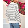 imageBTFBM Womens Striped Long Sleeve Sweater V Neck Lapel Collar 2024 Fall Winter Fashion Ribbed Knit Loose Pullover TopsStriped White Black