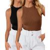 imageBTFBM 2 Pack Womens Tank Tops Casual Sleeveless Racerback High Neck Crop Tops Shirts Slim Fitted Basic Ribbed Tank TopBrown black