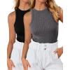 imageBTFBM 2 Pack Womens Tank Tops Casual Sleeveless Racerback High Neck Crop Tops Shirts Slim Fitted Basic Ribbed Tank TopDark Grey black