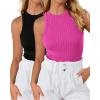 imageBTFBM 2 Pack Womens Tank Tops Casual Sleeveless Racerback High Neck Crop Tops Shirts Slim Fitted Basic Ribbed Tank TopRose Red black