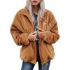 imageBTFBM Women 2023 Fall Winter Fleece Jackets Full Zip Long Sleeve Casual Soft Fuzzy Shaggy Teddy Coats Jacket Outerwear