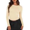 imageBTFBM Womens Long Sleeve Shirts 2024 Summer Fall Ruched Crew Neck Activewear Y2K Tight Slim Fit Casual Basic Crop TopsSolid Beige