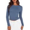 imageBTFBM Womens Long Sleeve Shirts 2024 Summer Fall Ruched Crew Neck Activewear Y2K Tight Slim Fit Casual Basic Crop TopsSolid Grey Blue