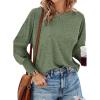 imageBTFBM Womens Long Sleeve Tops Fall Outfits 2024 Dressy Casual Crew Neck Tee Shirts Smocked Loose Top Tunic BlouseSolid Army Green