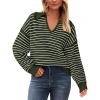 imageBTFBM Womens Striped Long Sleeve Sweater V Neck Lapel Collar 2024 Fall Winter Fashion Ribbed Knit Loose Pullover TopsStriped Army Green