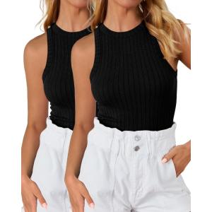 imageBTFBM 2 Pack Womens Tank Tops Casual Sleeveless Racerback High Neck Crop Tops Shirts Slim Fitted Basic Ribbed Tank TopBlack black