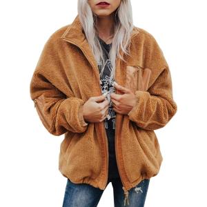imageBTFBM Women 2023 Fall Winter Fleece Jackets Full Zip Long Sleeve Casual Soft Fuzzy Shaggy Teddy Coats Jacket Outerwear