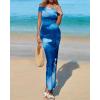 imageBTFBM Off Shoulder Bodycon Dresses for Women 2025 Summer Ruched Split Mesh Cocktail Party Club Floral Maxi DressFloral Dark Blue