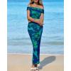 imageBTFBM Off Shoulder Bodycon Dresses for Women 2025 Summer Ruched Split Mesh Cocktail Party Club Floral Maxi DressFloral Green