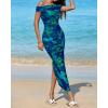 imageBTFBM Off Shoulder Bodycon Dresses for Women 2025 Summer Ruched Split Mesh Cocktail Party Club Floral Maxi DressFloral Green