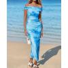 imageBTFBM Off Shoulder Bodycon Dresses for Women 2025 Summer Ruched Split Mesh Cocktail Party Club Floral Maxi DressFloral Light Blue