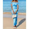 imageBTFBM Off Shoulder Bodycon Dresses for Women 2025 Summer Ruched Split Mesh Cocktail Party Club Floral Maxi DressFloral Light Blue