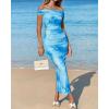 imageBTFBM Off Shoulder Bodycon Dresses for Women 2025 Summer Ruched Split Mesh Cocktail Party Club Floral Maxi DressFloral Light Blue