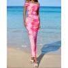 imageBTFBM Off Shoulder Bodycon Dresses for Women 2025 Summer Ruched Split Mesh Cocktail Party Club Floral Maxi DressFloral Pink