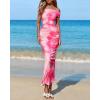 imageBTFBM Off Shoulder Bodycon Dresses for Women 2025 Summer Ruched Split Mesh Cocktail Party Club Floral Maxi DressFloral Pink