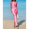 imageBTFBM Off Shoulder Bodycon Dresses for Women 2025 Summer Ruched Split Mesh Cocktail Party Club Floral Maxi DressFloral Pink