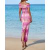 imageBTFBM Off Shoulder Bodycon Dresses for Women 2025 Summer Ruched Split Mesh Cocktail Party Club Floral Maxi DressFloral Purple