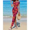 imageBTFBM Off Shoulder Bodycon Dresses for Women 2025 Summer Ruched Split Mesh Cocktail Party Club Floral Maxi DressFloral Purple Orange