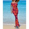 imageBTFBM Off Shoulder Bodycon Dresses for Women 2025 Summer Ruched Split Mesh Cocktail Party Club Floral Maxi DressFloral Purple Orange