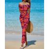 imageBTFBM Off Shoulder Bodycon Dresses for Women 2025 Summer Ruched Split Mesh Cocktail Party Club Floral Maxi DressFloral Purple Orange