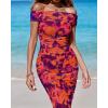 imageBTFBM Off Shoulder Bodycon Dresses for Women 2025 Summer Ruched Split Mesh Cocktail Party Club Floral Maxi DressFloral Purple Orange